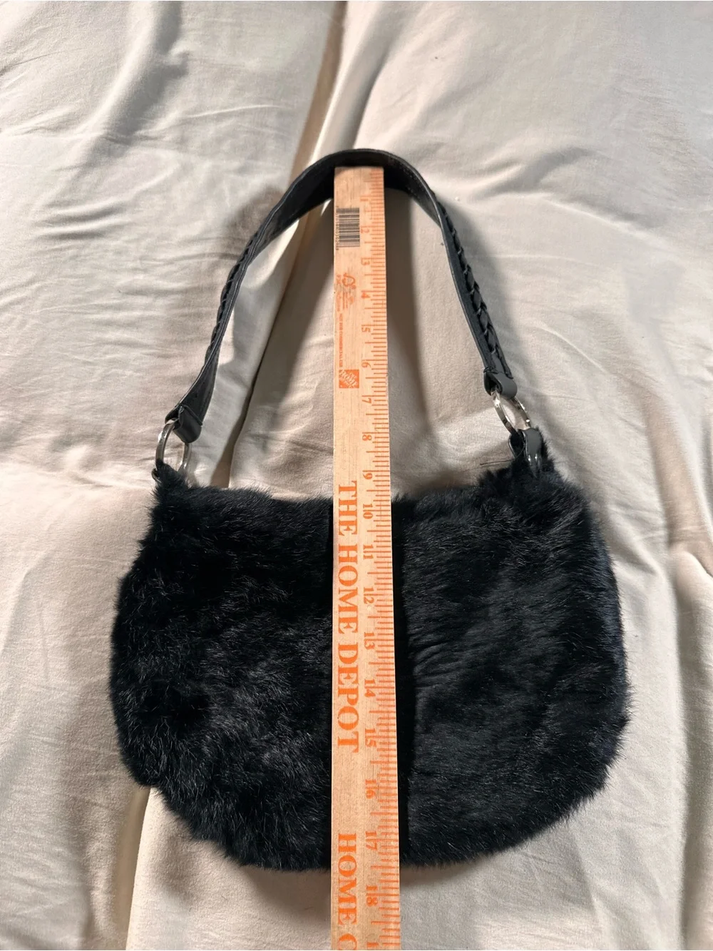 Express Black Genuine Rabbit Fur Small Retro Chic Boho Purse Handbag Y2K Grunge